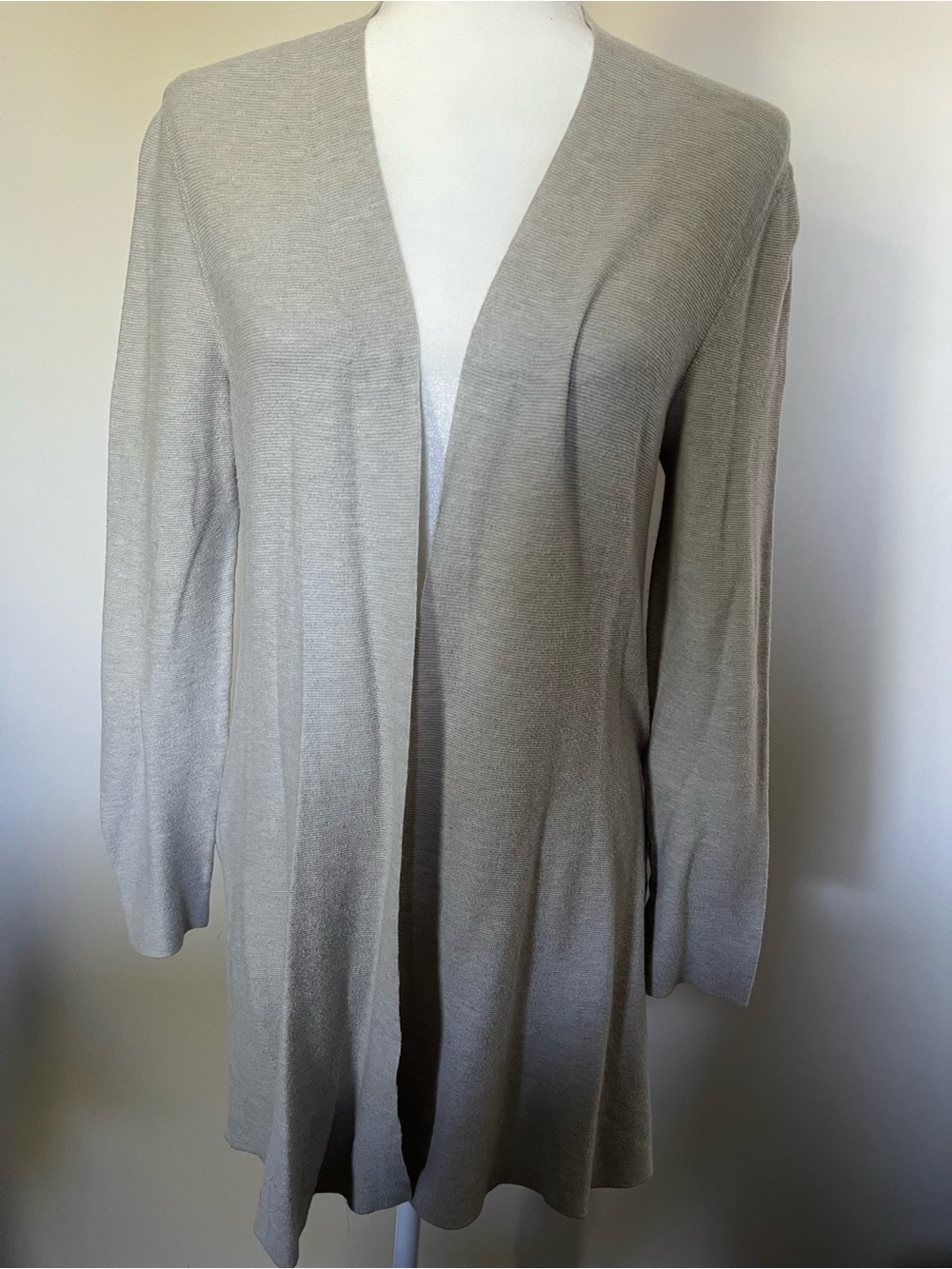 Eileen Fisher Light Stone Gray Open-Front Long Cardigan